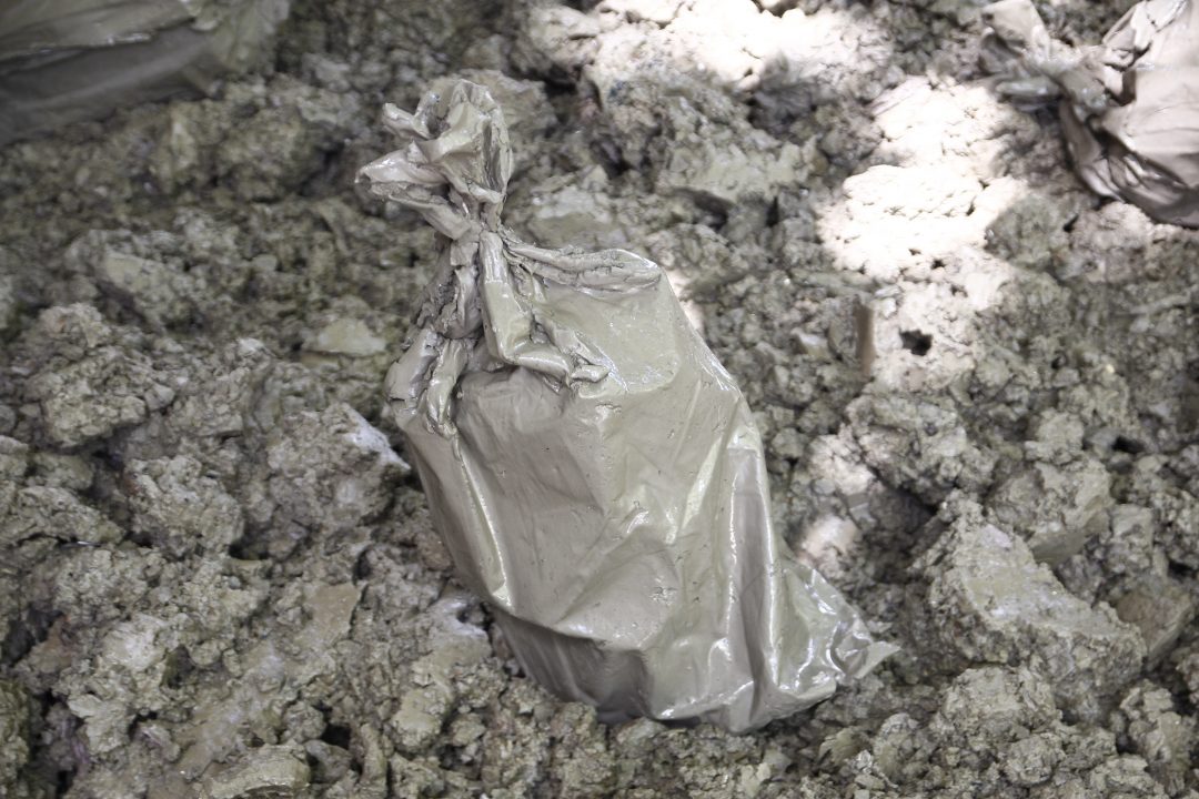 Clay bags in clay pit